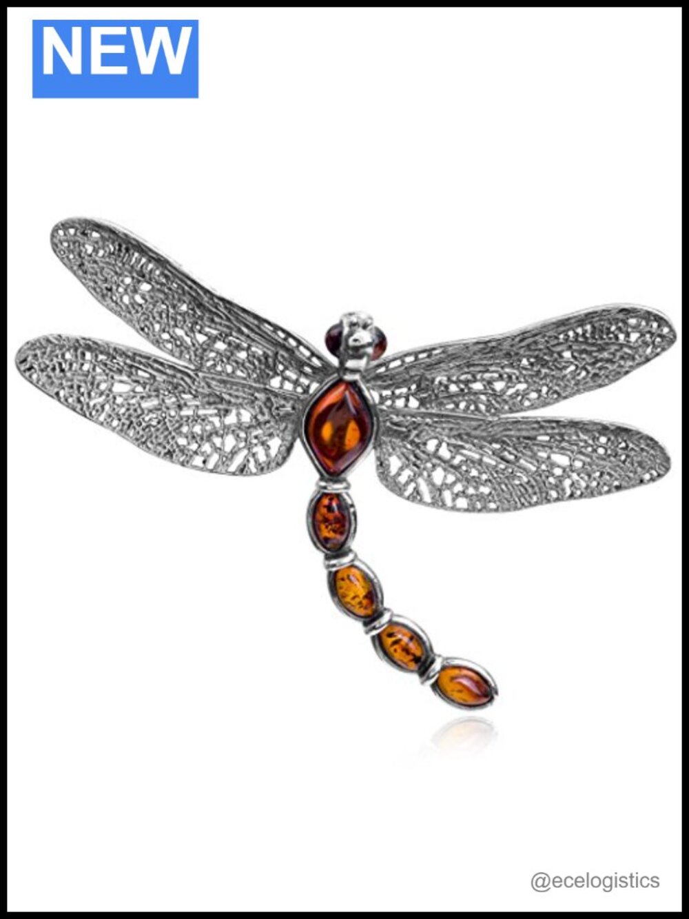 Sterling Silver Amber Dragonfly Pendant